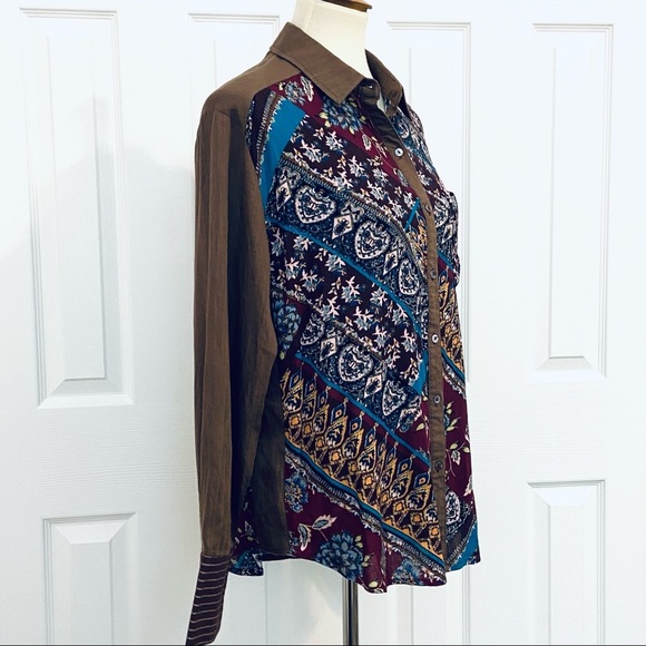 Oddy Mixed Prints Floral Paisley Western Button Down Shirt Womens Sz M Boho - Picture 4 of 9